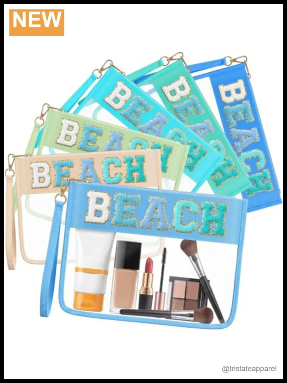 6 Pcs Chenille Letter Clear Makeup Bag Set with Zipper Waterproof Cosmetic